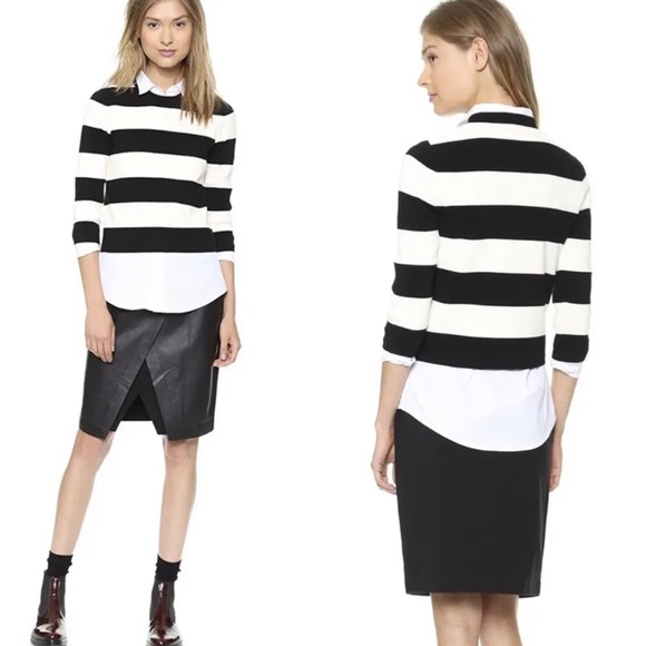 THEORY Womens Harmona Prosecco Crop Sweater Black Ivory Bold Striped Size TP - Picture 10 of 12